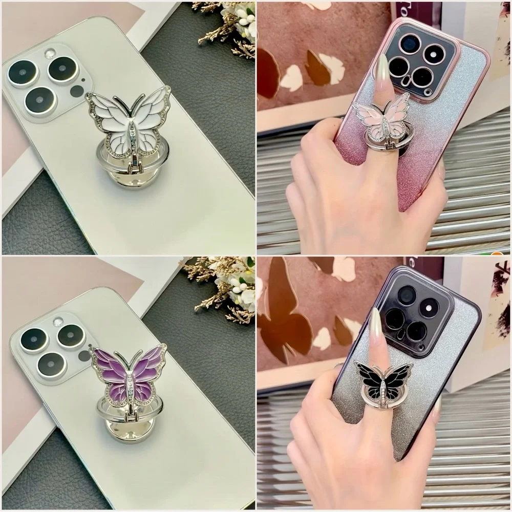 NWT 4-Pack Butterfly Phone Ring Holder Grip Stand Bling Rhinestone Kickstand Set